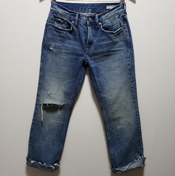 All Saints Raw Hemmed Distressed Cropped Women's Denim Jeans Size 26 NWOT - Picture 2 of 9